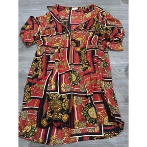 Bebop Trendy Plus Size Chain-Print Shirtdress, Scarlet/Black, Sz. 2X